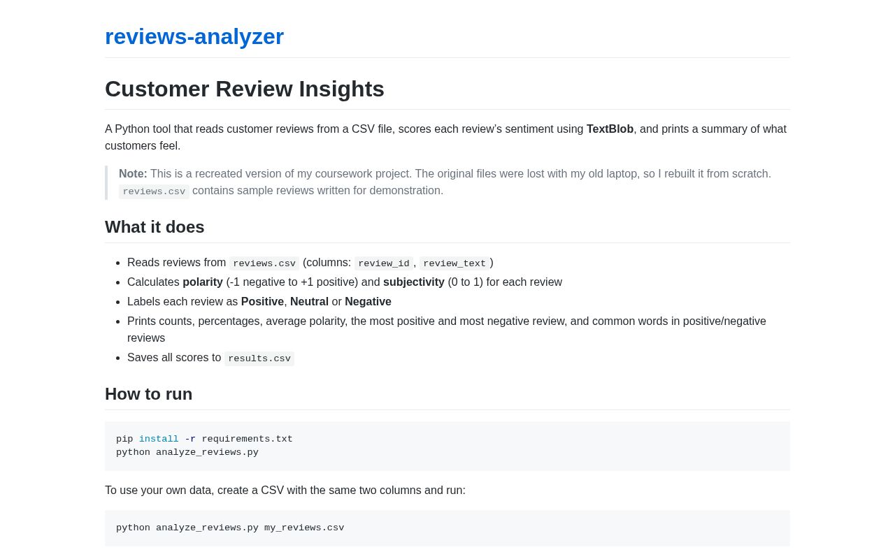 Preview of Reviews Analyzer