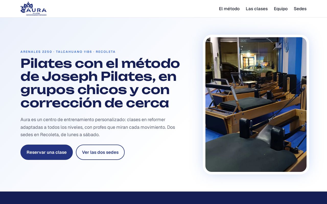 Preview of Aura Pilates Website