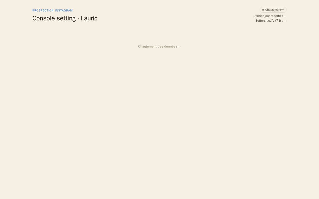 Preview of Console de suivi du setting Instagram de Lauric, lecture des Google Sheets en direct
