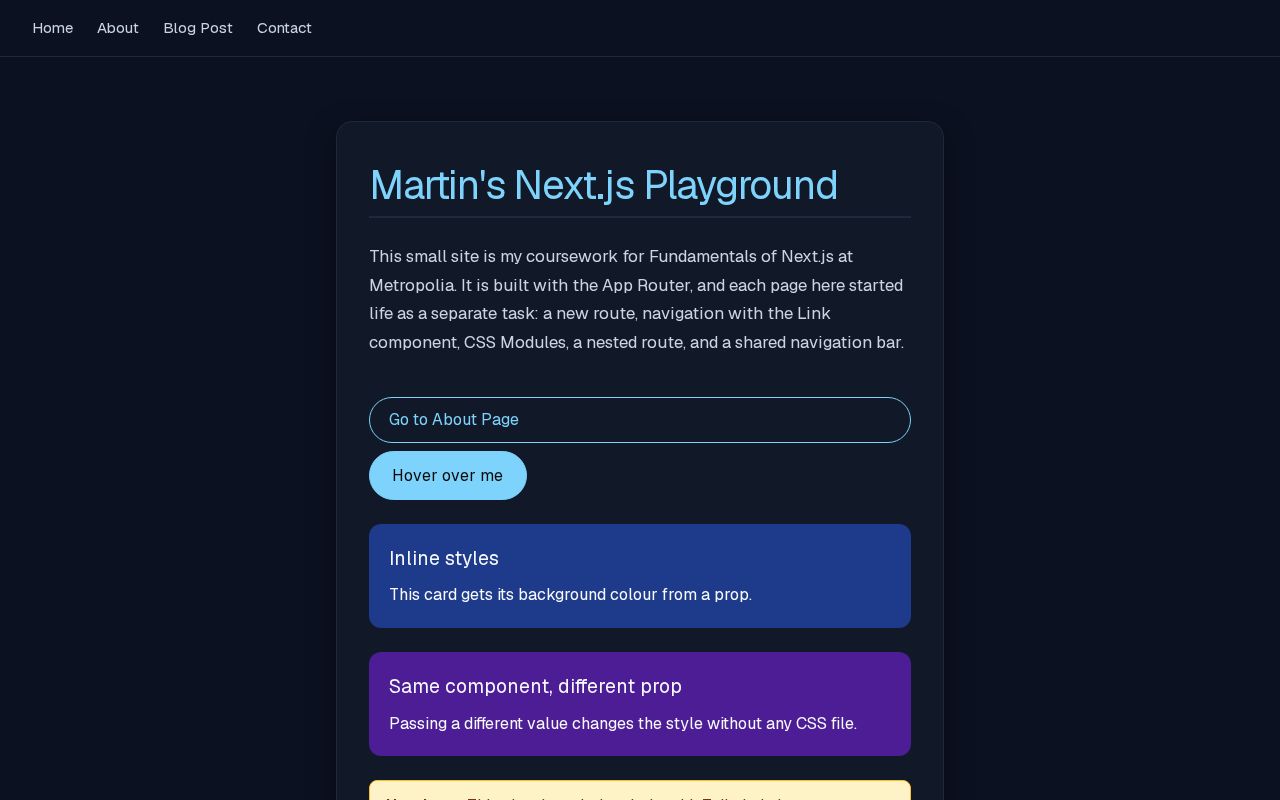 Preview of Metropolia — Fundamentals of Next.js (3 ects): task-by-task coursework
