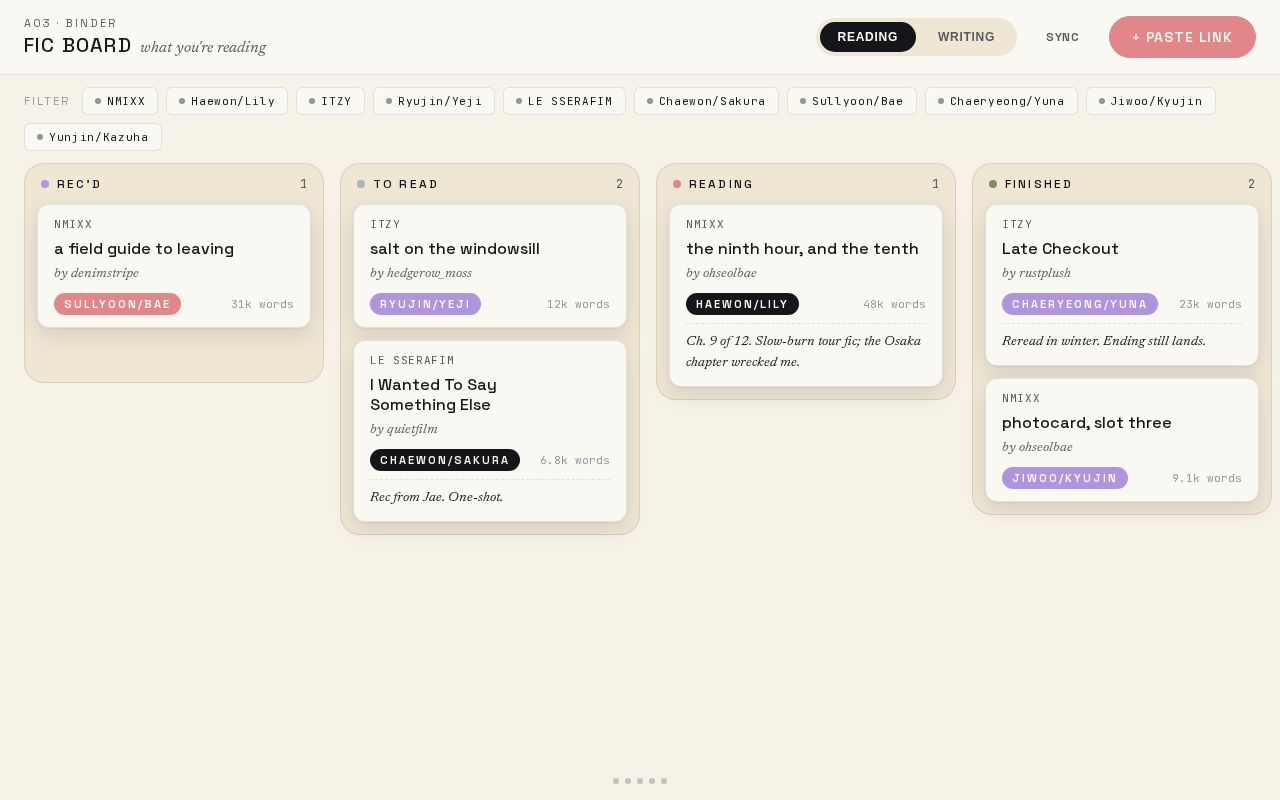 Preview of Ao3 Kanban