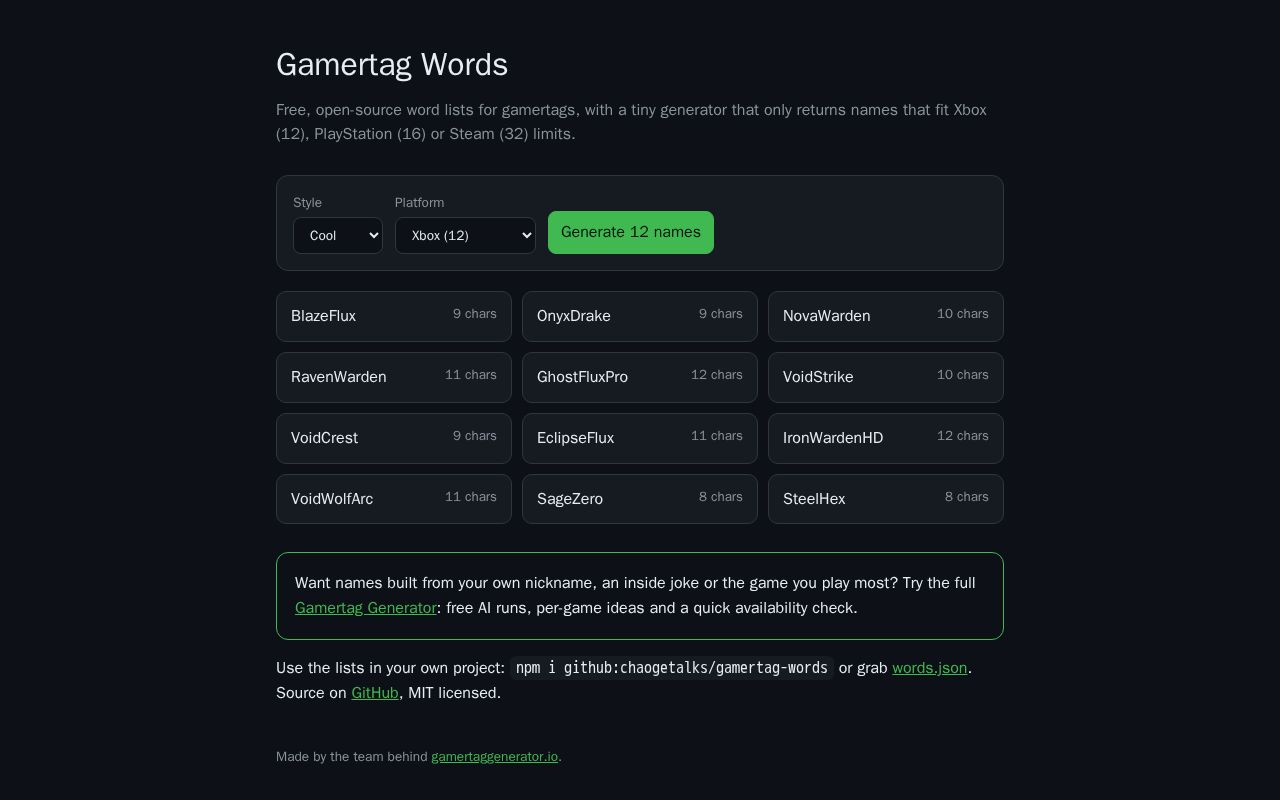 Preview of Gamertag Words