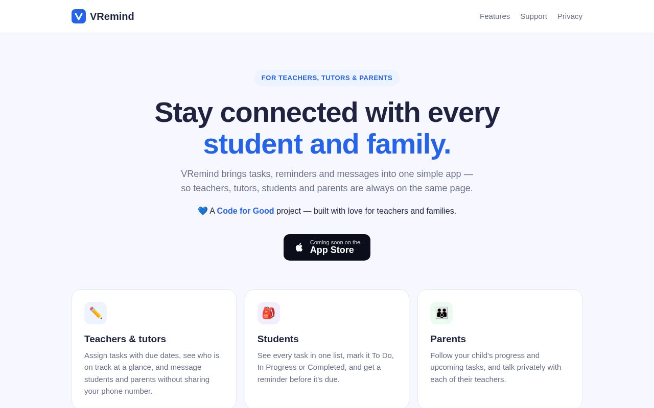 Preview of Vremind Web App