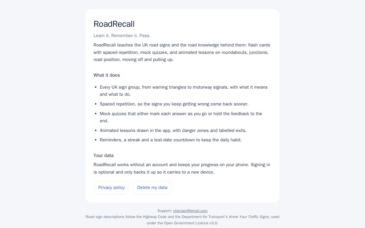 Preview of Roadrecall Site