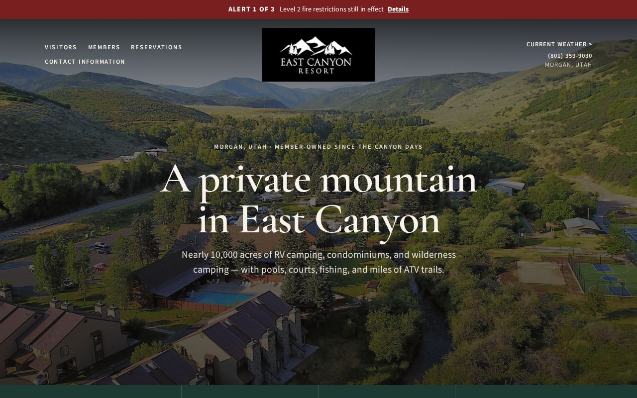 Preview of East Canyon Resort website — member-owned mountain resort near Morgan, Utah.