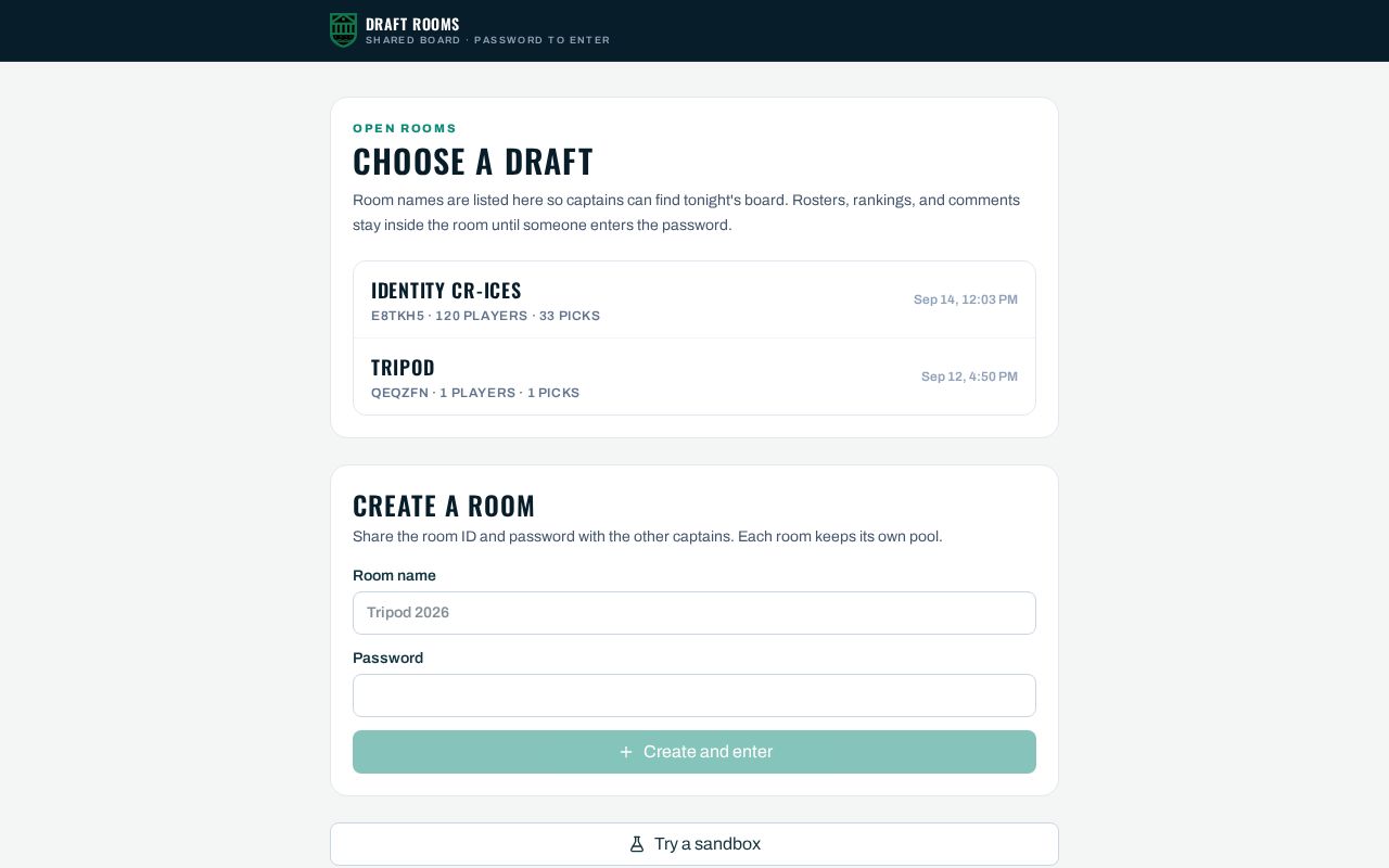 Preview of Single Team Draft Board