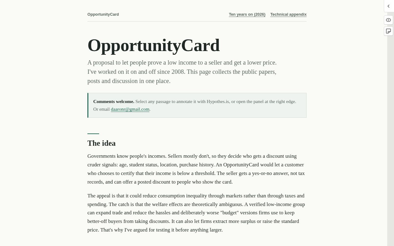 Preview of OpportunityCard: papers, posts and discussion