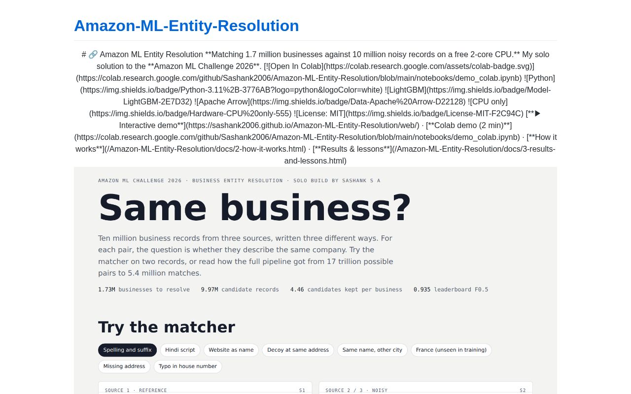 Preview of Amazon ML Entity Resolution