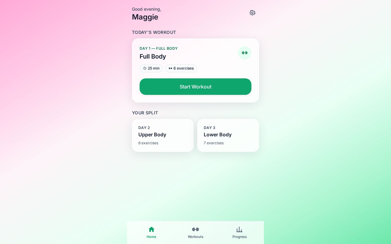 Preview of Beginner Three Day Split Work Out App