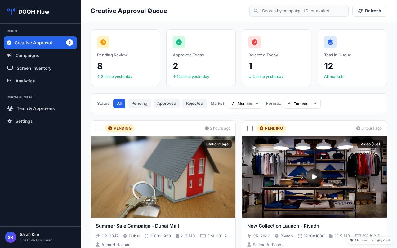 Preview of DOOH Creative Approval Dashboard