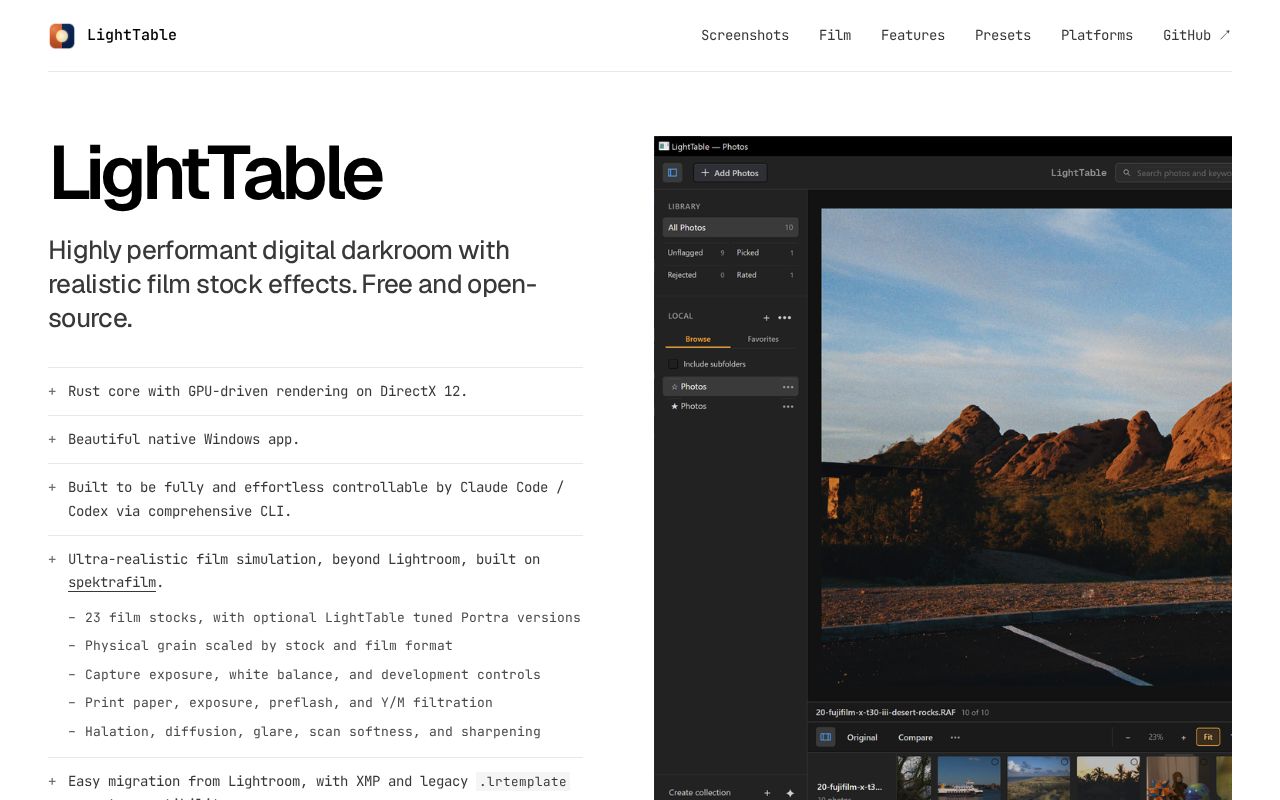 Preview of Lighttable Digital Darkroom