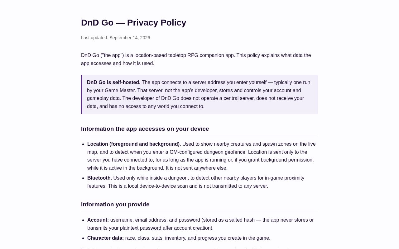 Preview of Privacy Policy - DnD Go
