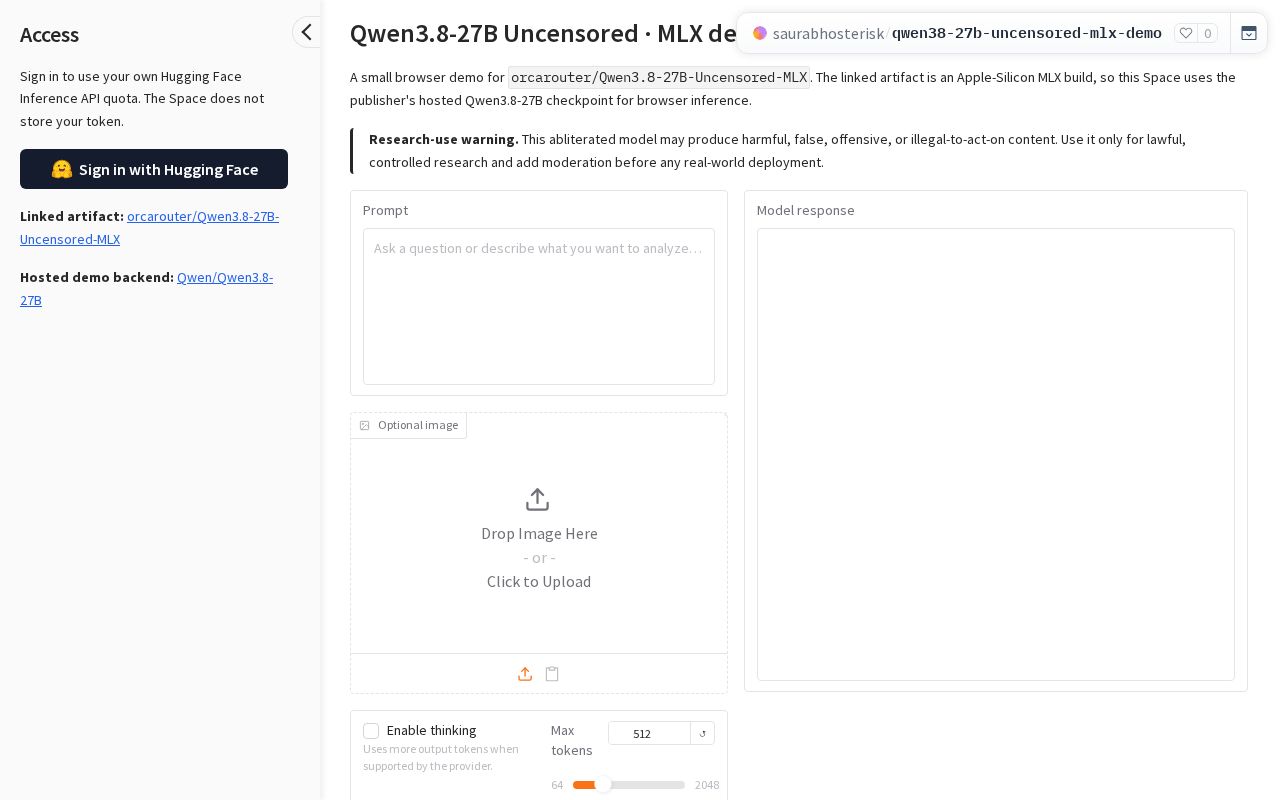 Preview of Qwen3.8-27B Uncensored MLX Demo