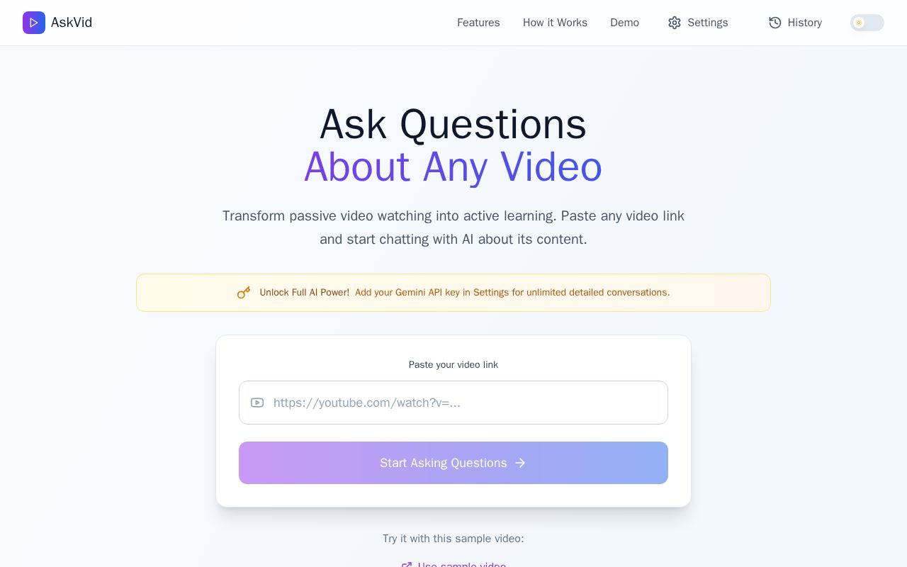 Preview of AskVid – Ask Questions About Any Video