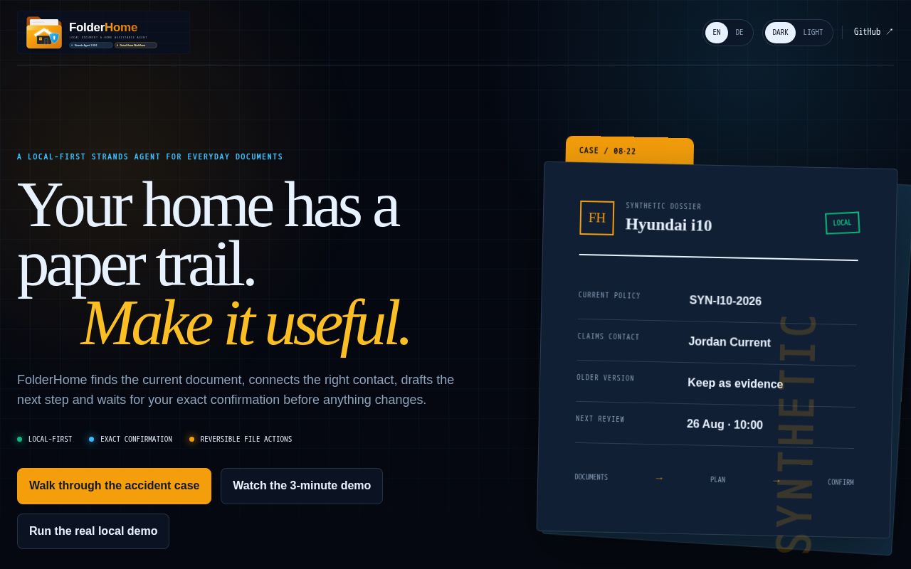Preview of Local-first Strands agent for safe household document workflows
