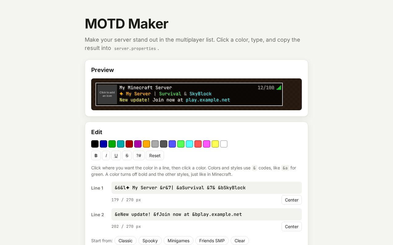 Preview of MOTDMaker