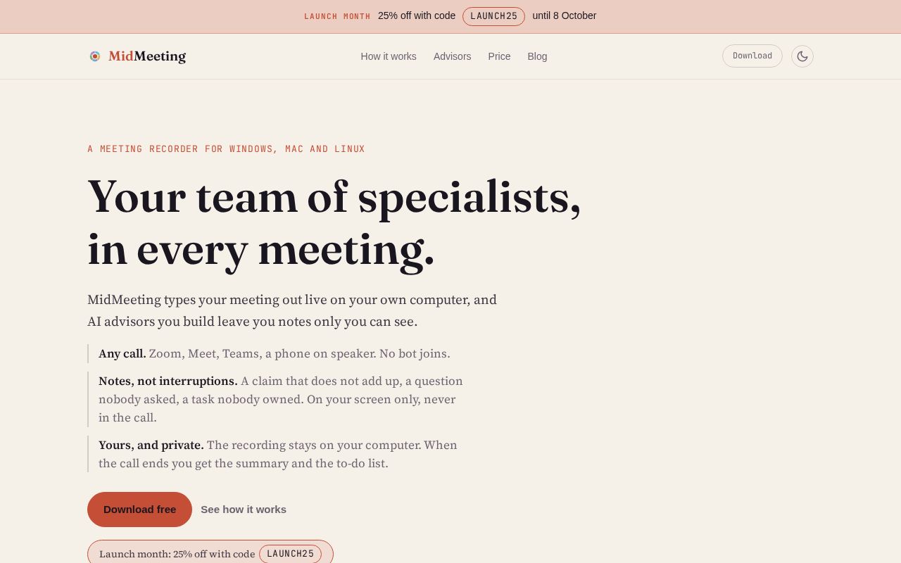 Preview of MidMeeting: your team of specialists, in every meeting