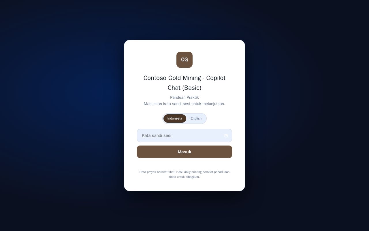 Preview of Contoso Gold Mining Copilot Chat