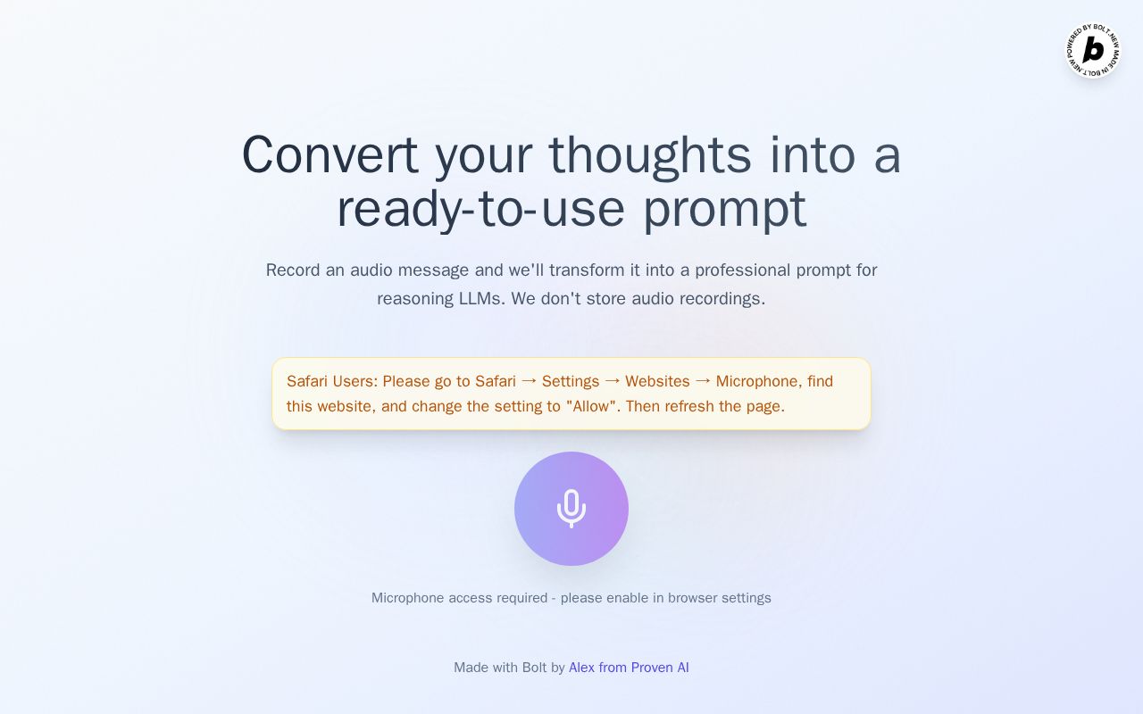 Preview of LLMready.net - Convert Voice Memos into Well-Made Prompts