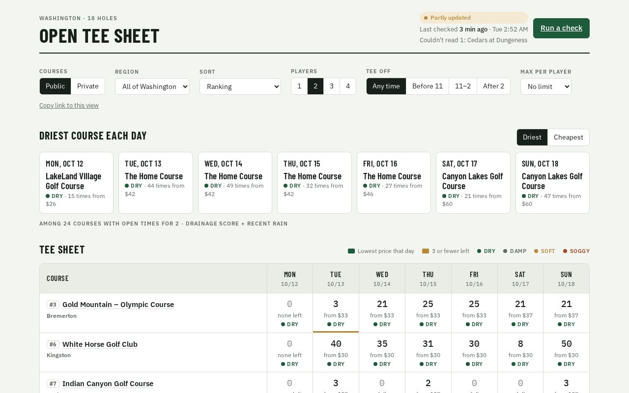 Preview of Open Tee Sheet