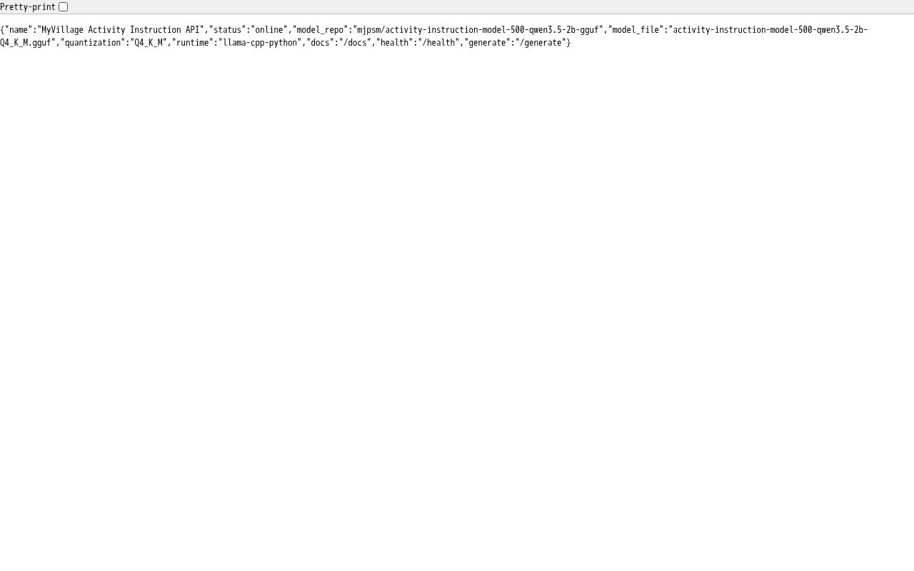 Preview of MyVillage Activity Instruction API