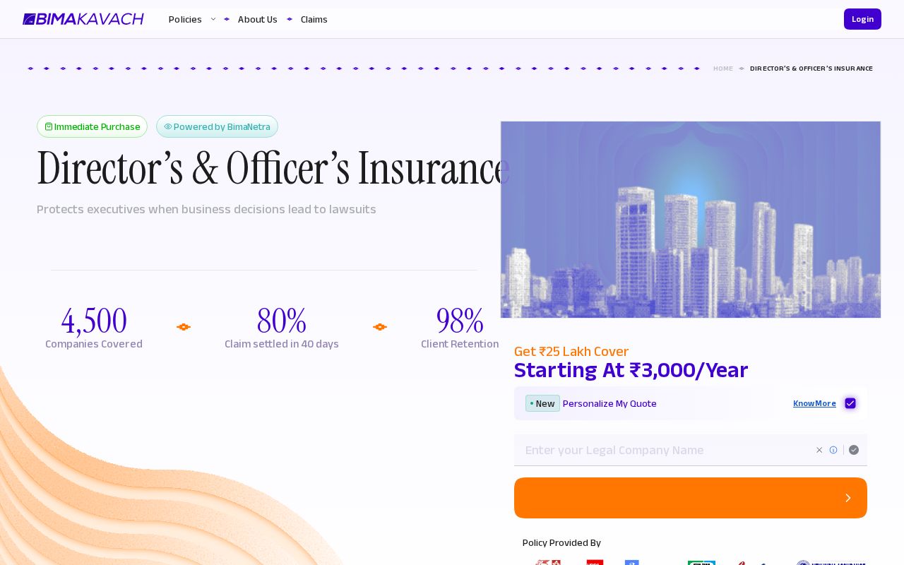 Preview of Netra Checkout Concepts — D&O Insurance product page (Next.js, Figma-verbatim)