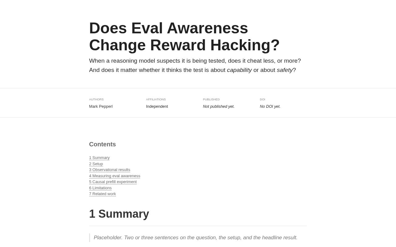 Preview of Eval Awareness Reward Hacking
