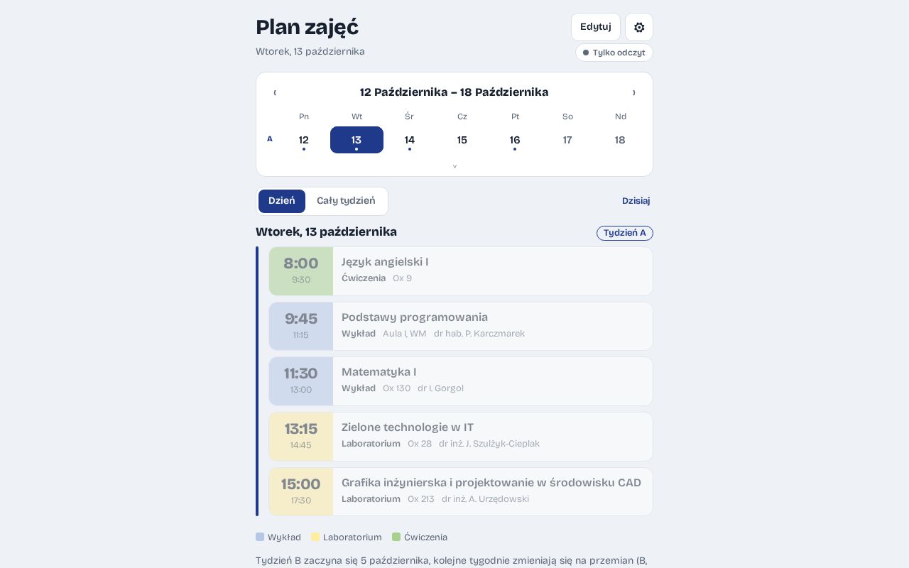 Preview of Plan zajęć