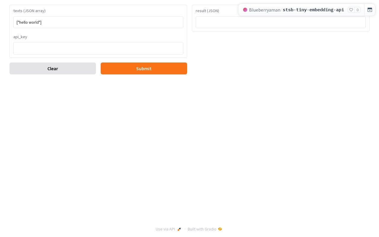 Preview of Stsb Bert Tiny Embedding Api