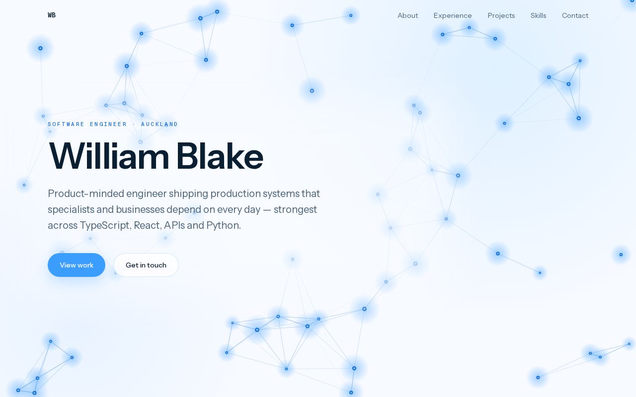 Preview of Portfolio site for William Blake, software engineer in Auckland.