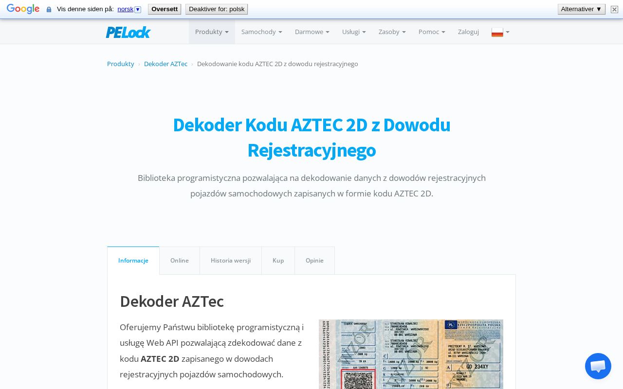 Preview of Dekodowanie kodu AZTEC 2D z dowodu rejestracyjnego