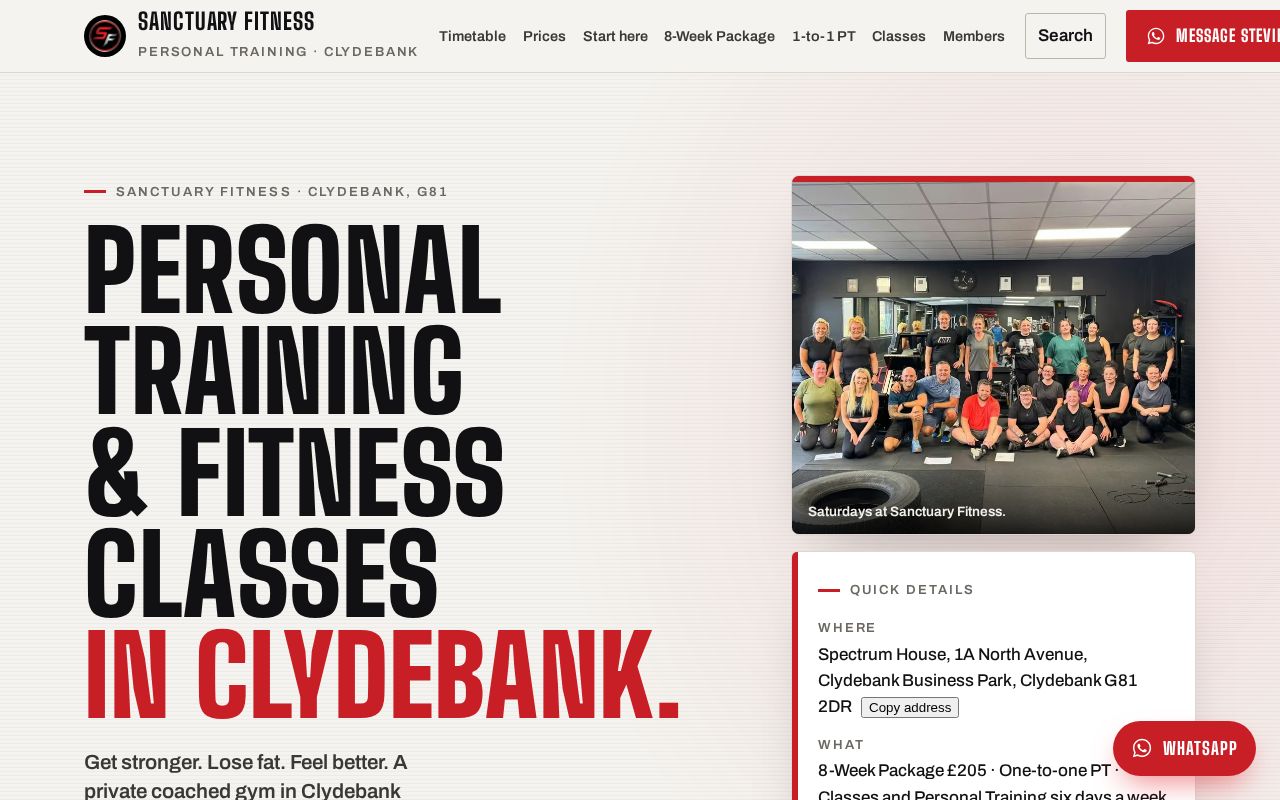 Preview of Sanctuary Fitness, Clydebank — clydebankpt.com (built site)