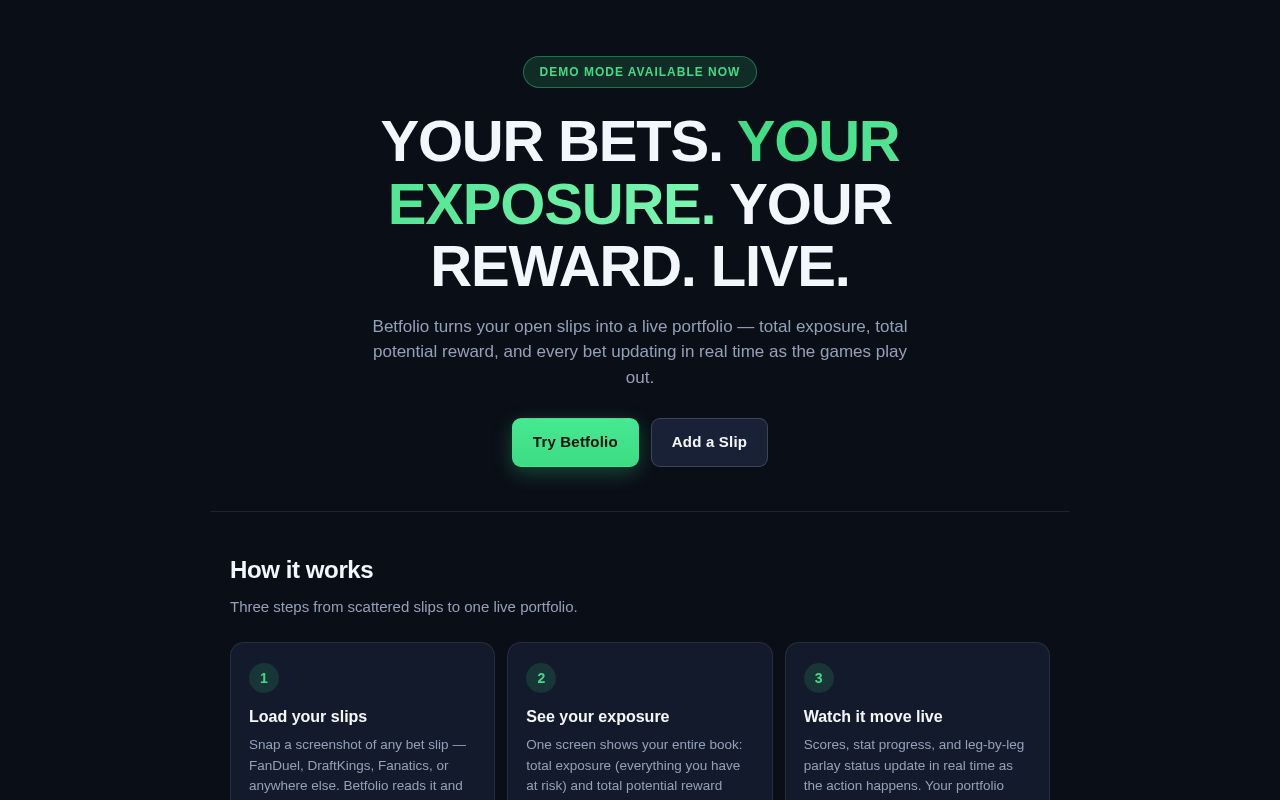Preview of Betfolio Demo
