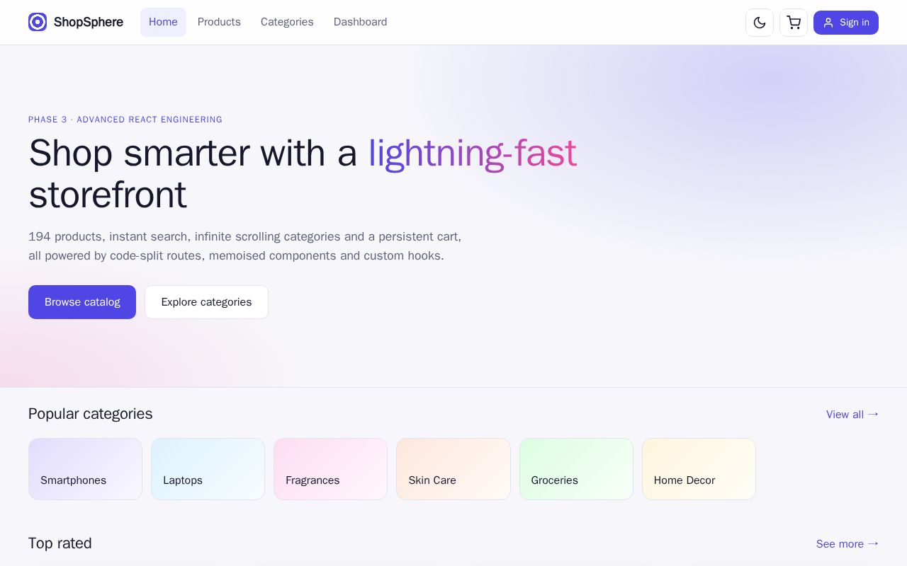 Preview of Shopsphere React Spa