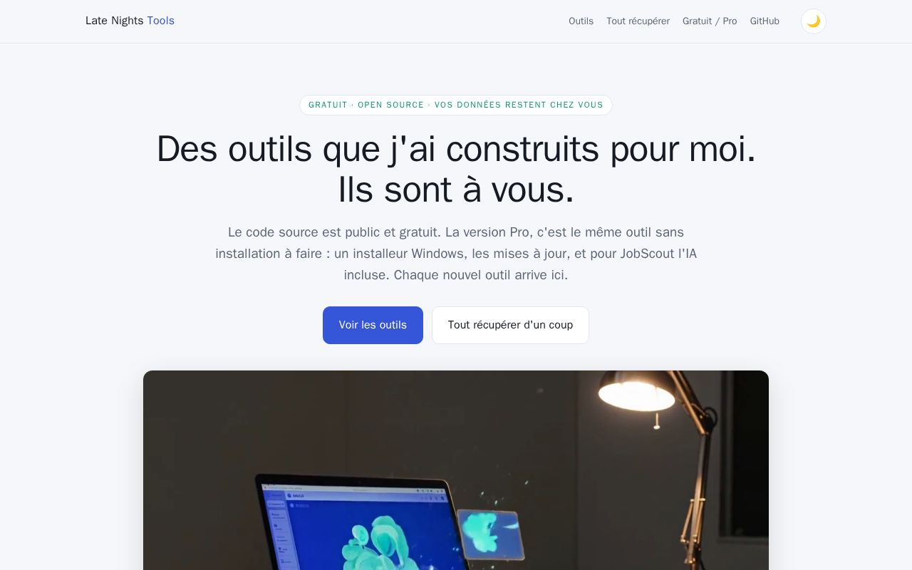 Preview of Site de Late Nights Tools : JobScout, Genius Scout, Contact Tracker