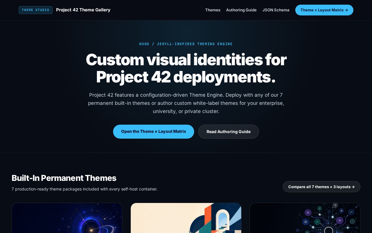 Preview of Project 42 Theme Gallery, permanent themes, and theme authoring specifications