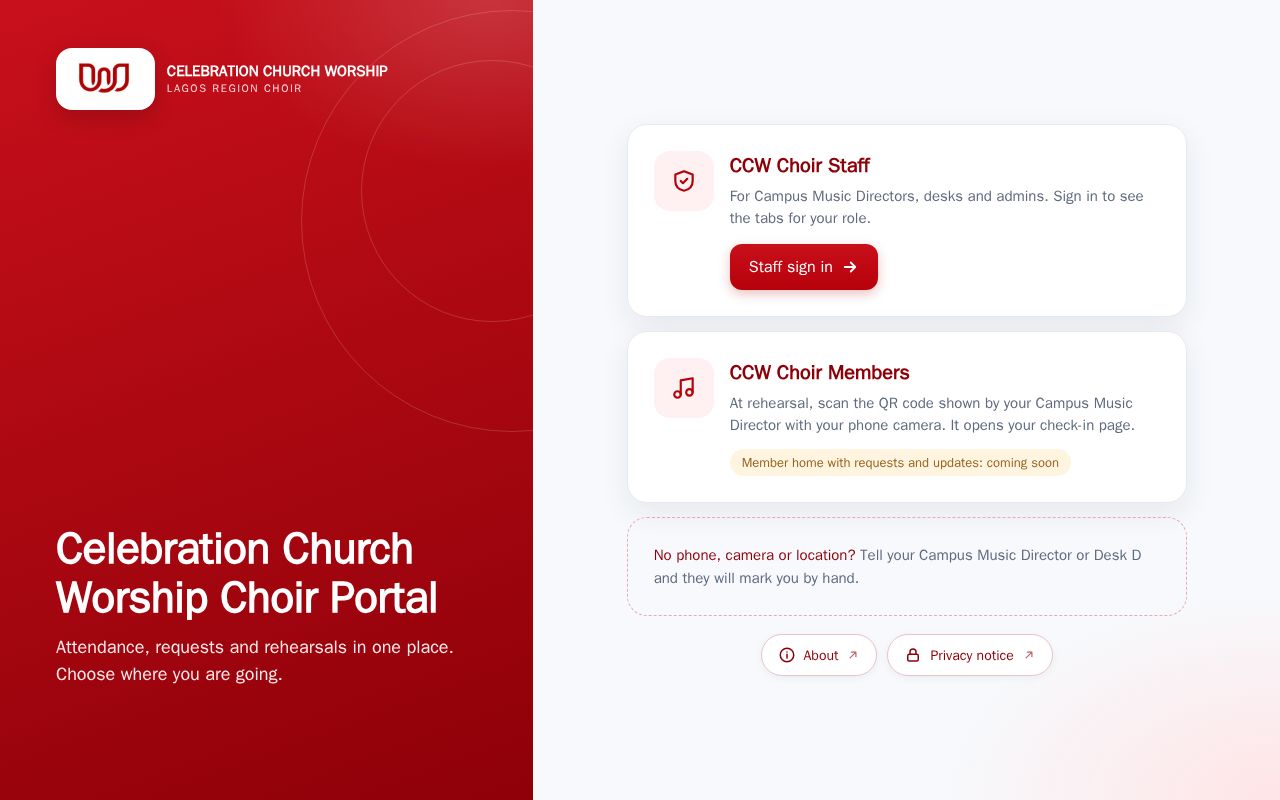 Preview of Celebration Church Worship Choir Portal
