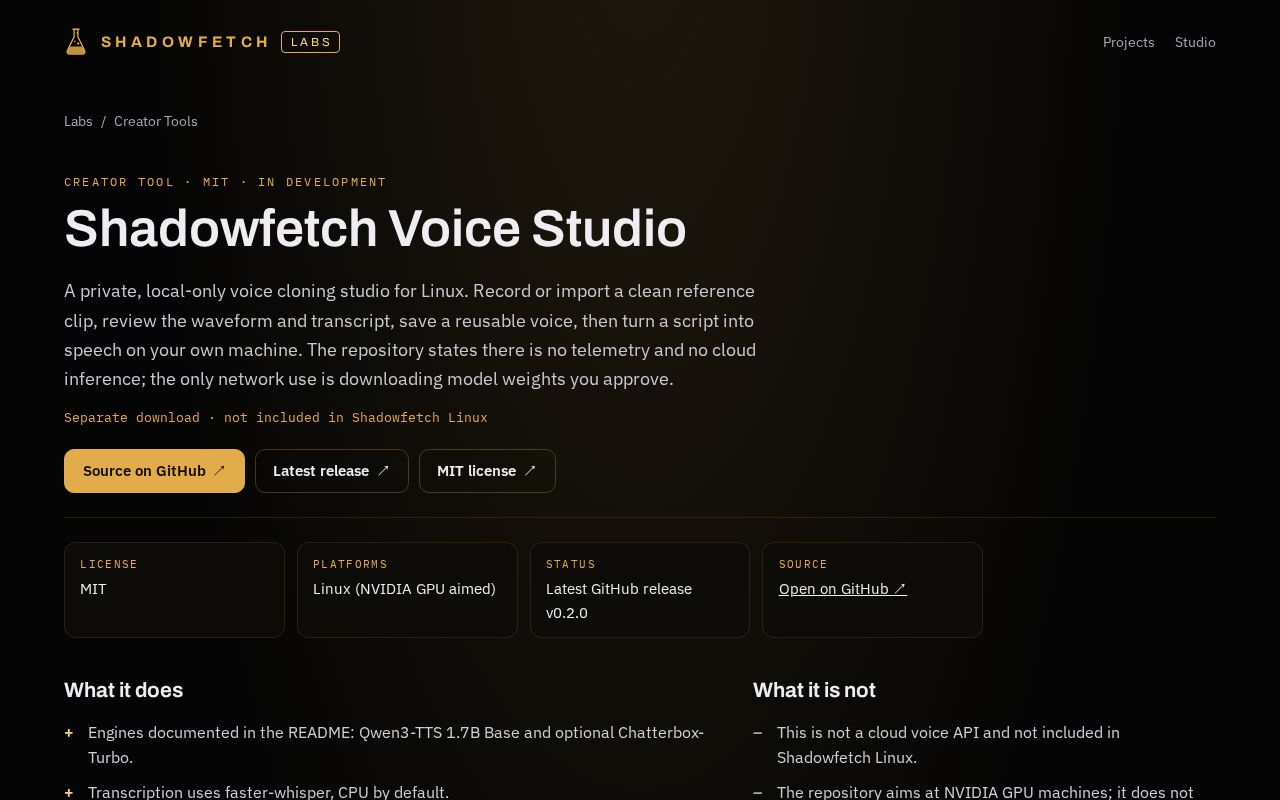 Preview of Shadowfetch Voice Studio