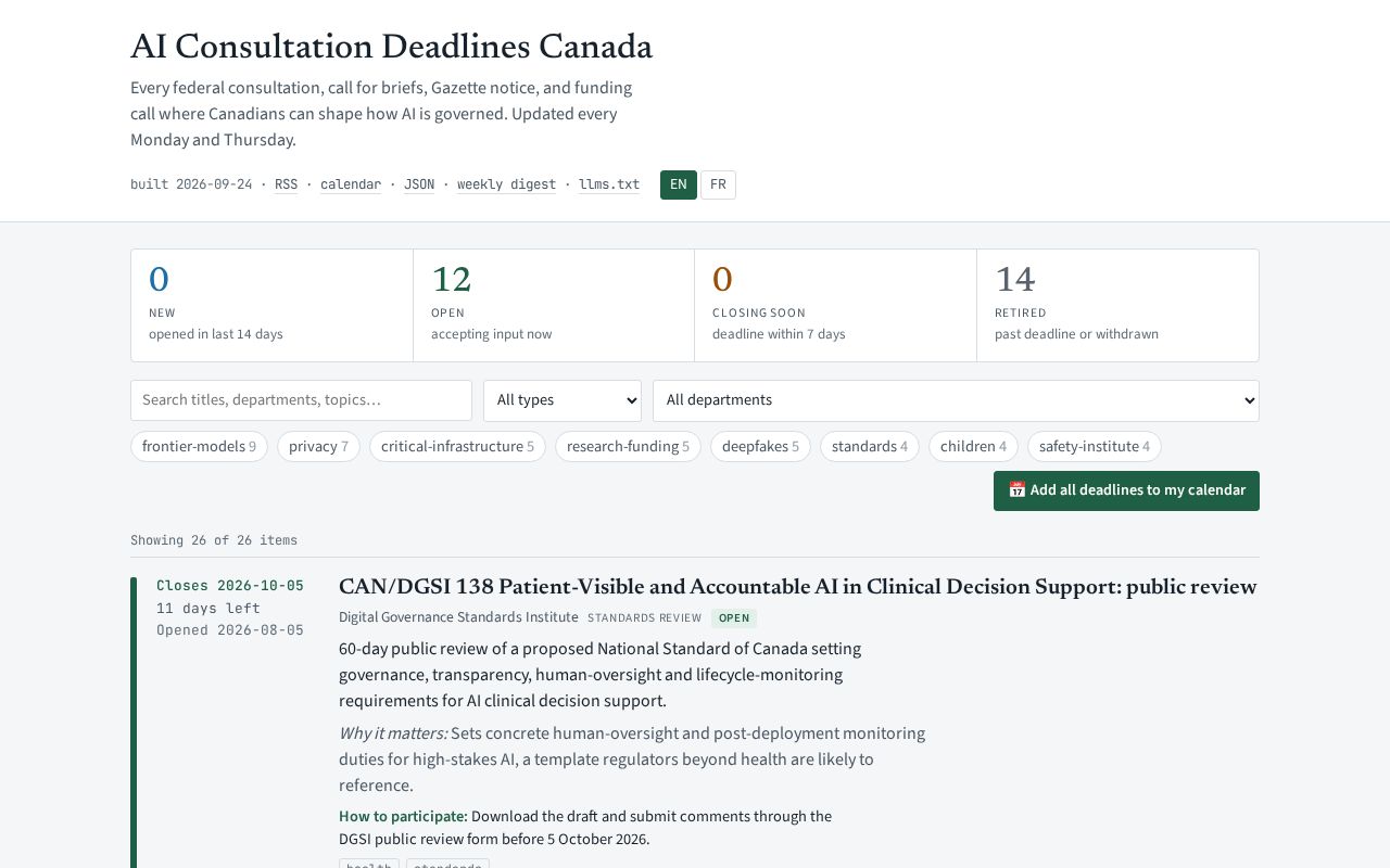 Preview of Ai Consultation Deadlines Canada