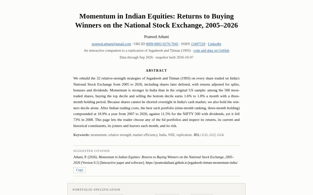 Preview of Jegadeesh Titman Momentum India