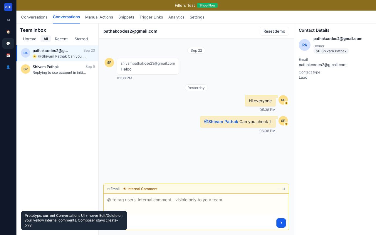 Preview of Internal Comment Edit Delete Prototype
