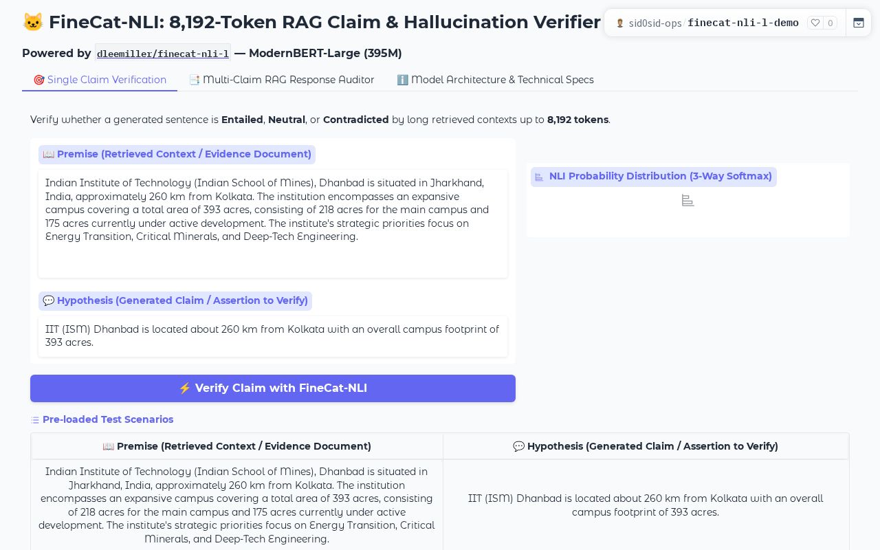 Preview of FineCat-NLI (ModernBERT-Large) 8k Claim Verifier