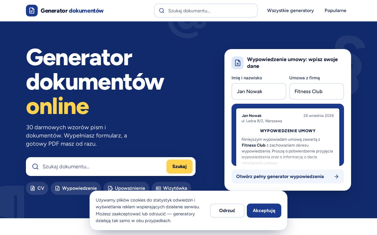 Preview of Generator Dokumentow Online