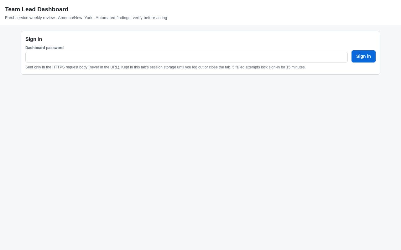 Preview of Team Lead Dashboard