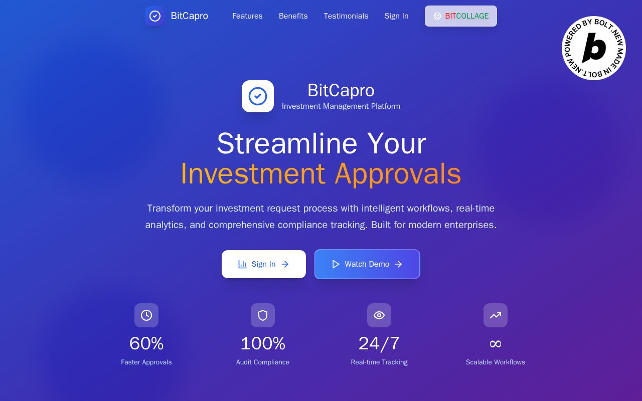Preview of BitCapro - Smart Investment Request Automation