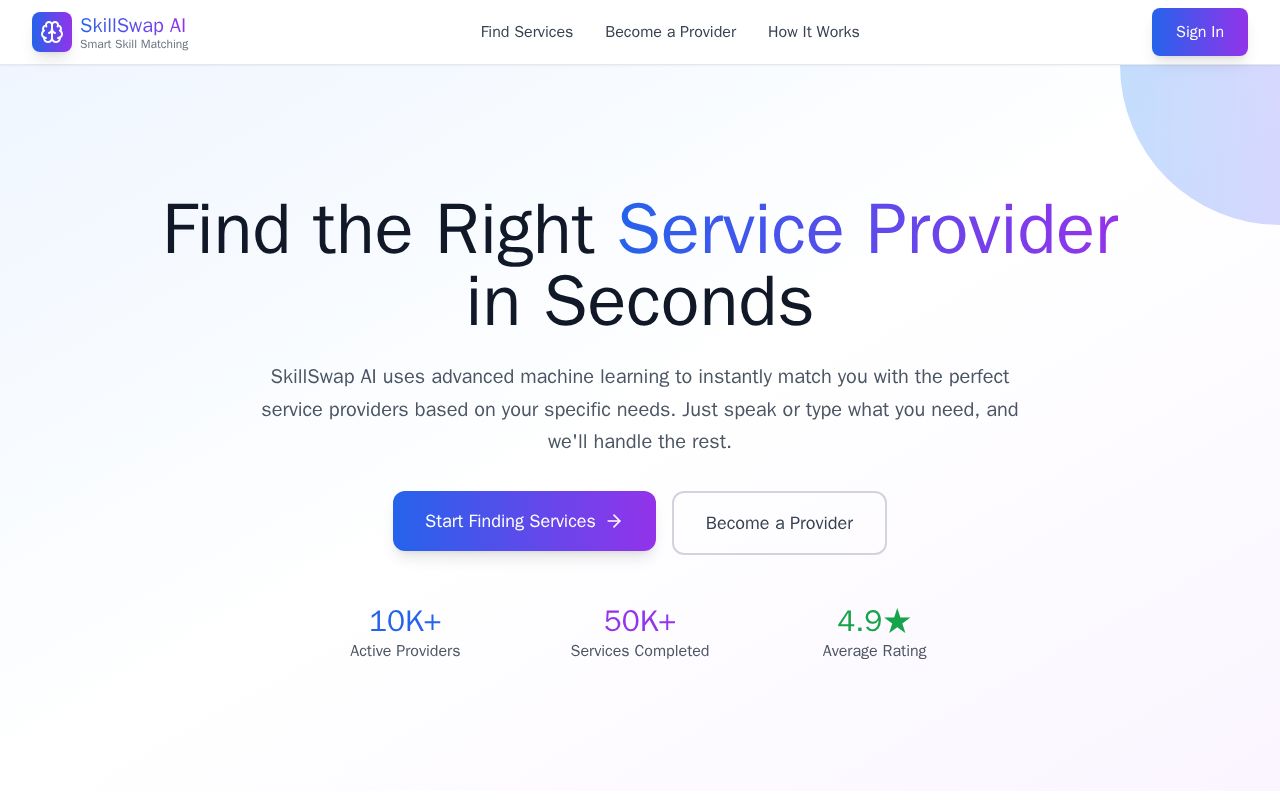 Preview of SkillSwap AI – On-Demand Skill Matching Assistant