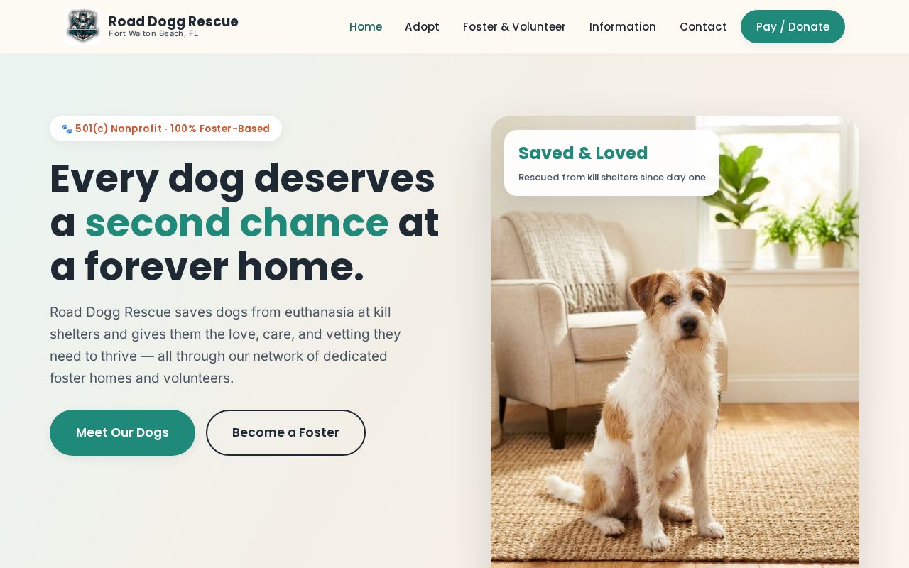 Preview of Road Dogg Rescue website