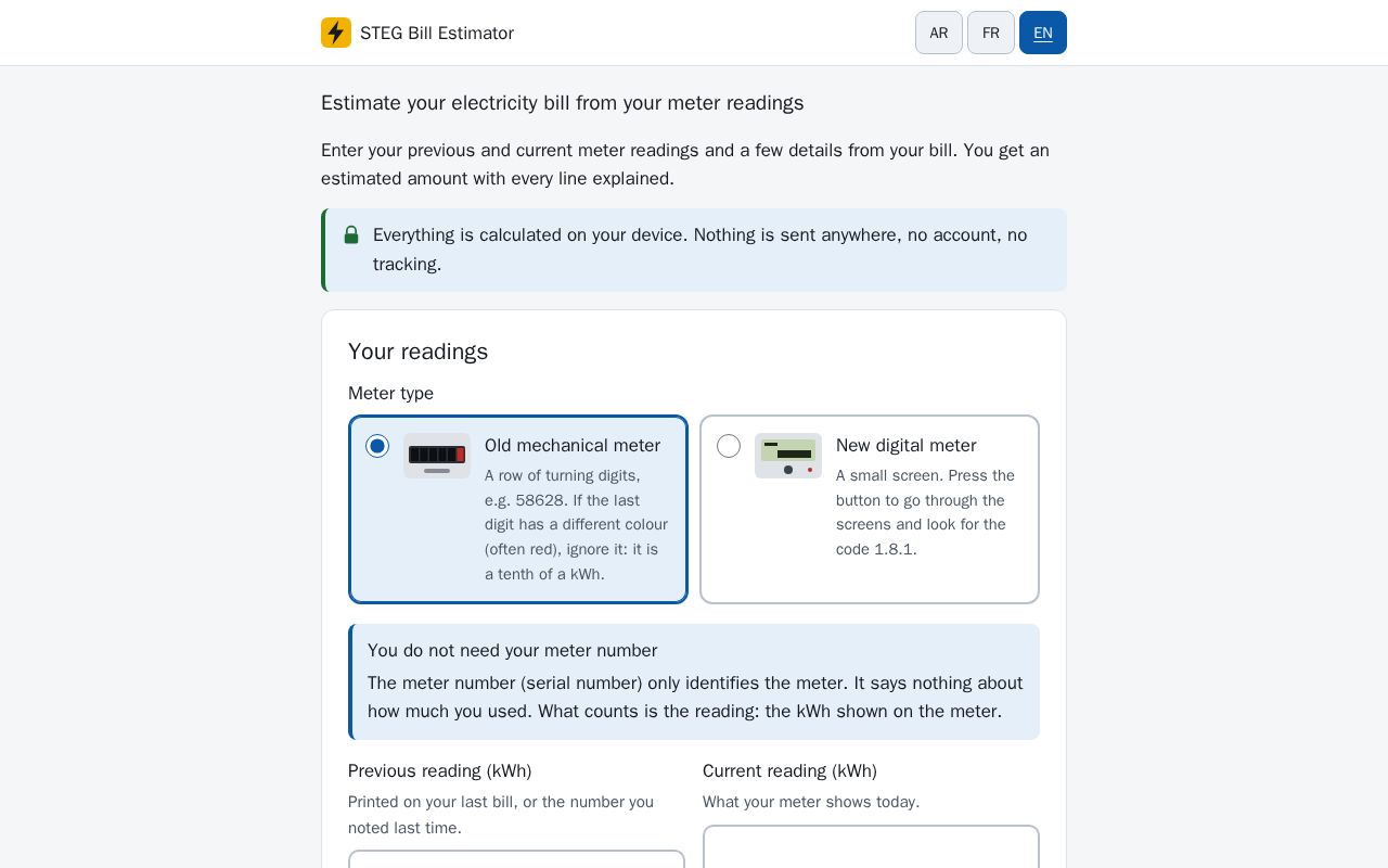 Preview of Steg Bill Estimator