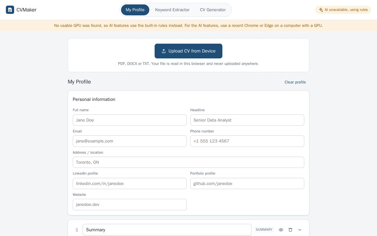 Preview of CVMaker