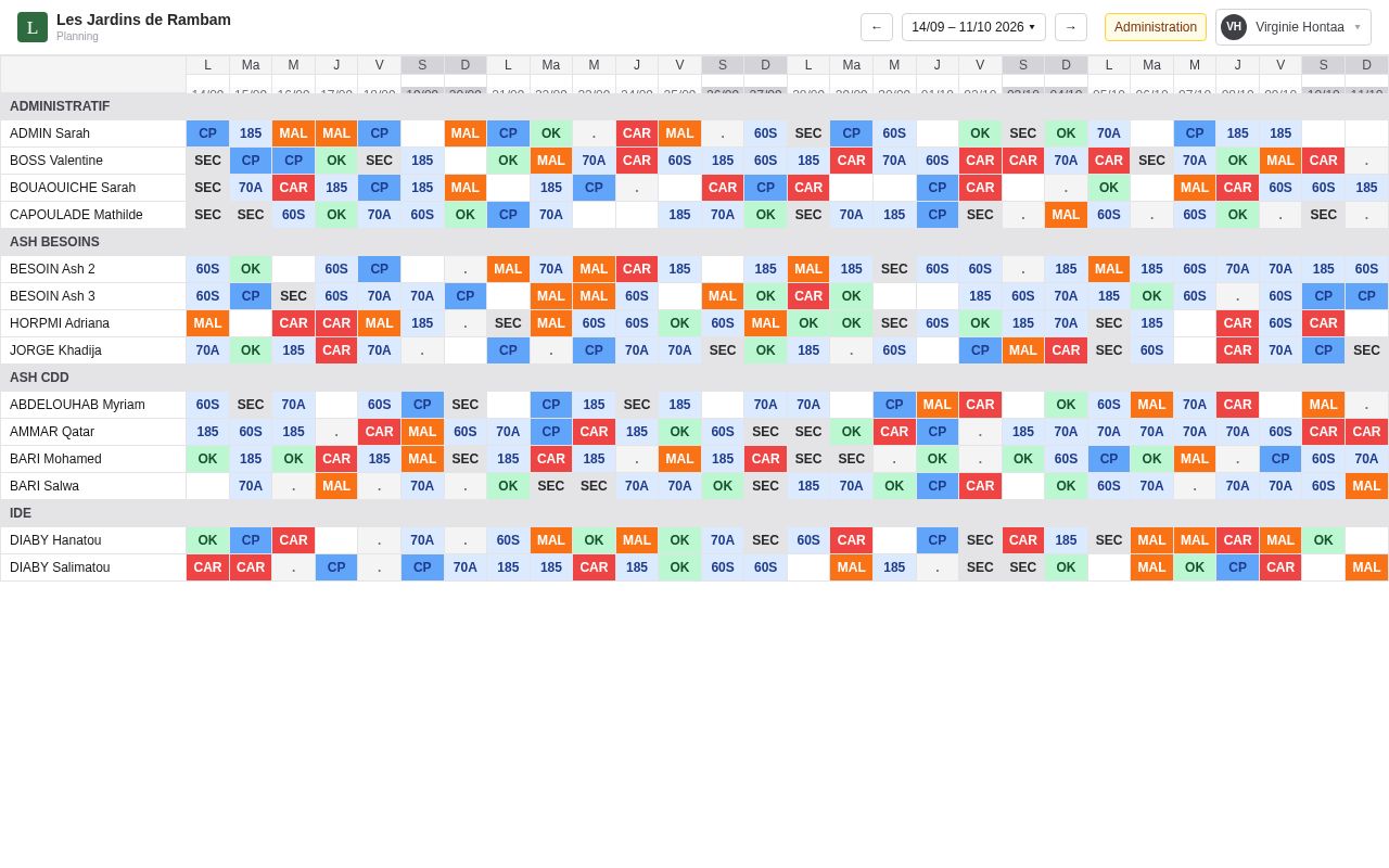 Preview of EHPAD planning web application